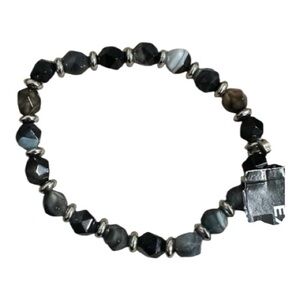 Men’s Express Genuine Stone Bracelet • Black/Gray Banded Agate • NWT